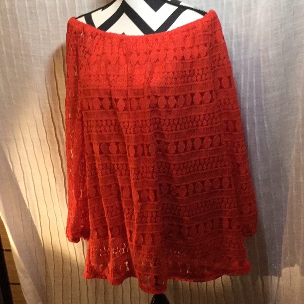 Adiva Lace Top, tunic style. 3/4 sleeve Orange 1x